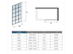 AICA 100x200cm 8mm NANO Glas Walk In Schwarz Duschwand mit Glasdekor Gitter mit Duschregal mit Stabilisator F130B