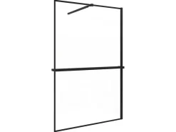 AICA 140x200cm Walk In Schwarz Aluminiumrahmen Duschwand mit Duschregal Handtuchhalter mit Stabilisator Duschabtrennung 8mm NANO Glass F084B