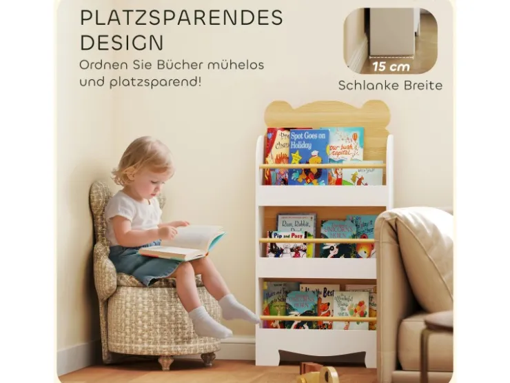 AIYAPLAY Bücherregal für Kinder Kinderregal mit 3 Ablagen aus Holz* Regal Weiß