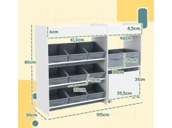 AIYAPLAY Kinderregal MDF Vliesstoff Weiß 105L x 30B x 80H cm* Regal Weiß
