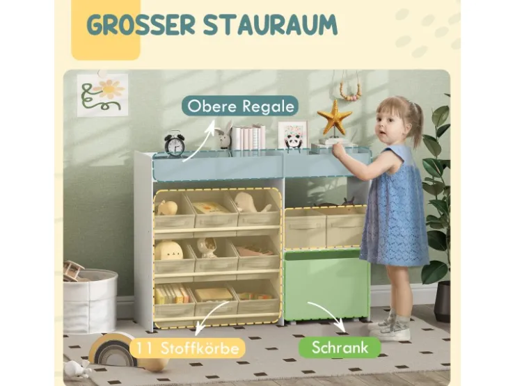 AIYAPLAY Kinderregal MDF Vliesstoff Weiß 105L x 30B x 80H cm* Regal Weiß