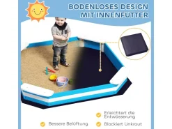AIYAPLAY Sandkasten 133 x 108 cm Sandkiste aus Holz Sandbox mit Sitzbank