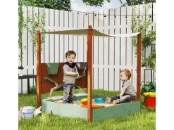AIYAPLAY Sandkasten mit Abdeckung Massivholz Kinder Sandbox mit Sitzbänken* Aufbewahrung