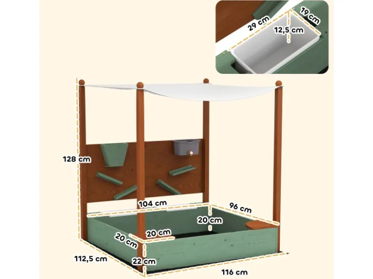 AIYAPLAY Sandkasten mit Abdeckung Massivholz Kinder Sandbox mit Sitzbänken* Aufbewahrung