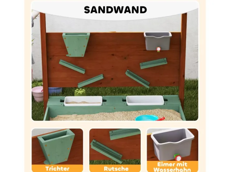 AIYAPLAY Sandkasten mit Abdeckung Massivholz Kinder Sandbox mit Sitzbänken* Aufbewahrung
