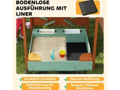 AIYAPLAY Sandkasten mit Abdeckung Massivholz Kinder Sandbox mit Sitzbänken* Aufbewahrung