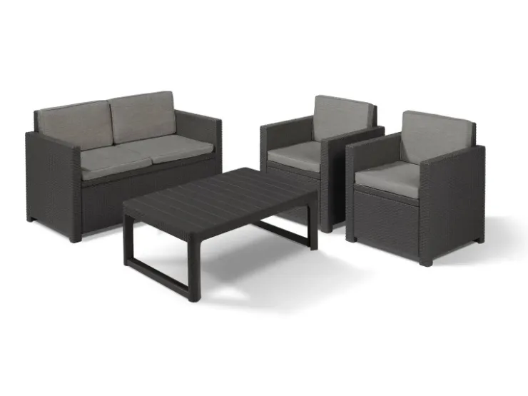 Allibert Victoria - Monaco Loungeset 4-teilig mit 2-sitzer, Sessel und Tisch* Kissenbezüge