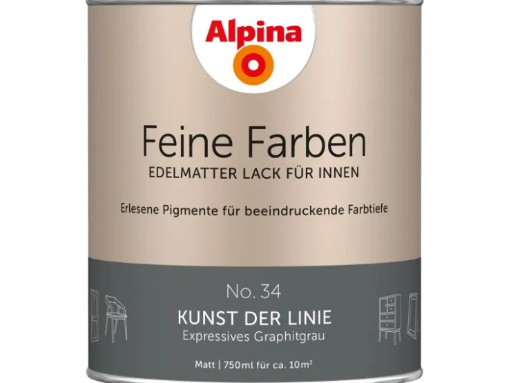 Alpina Feine Farben Lack No. 34 Kunst der Linie® Grau edelmatt 750 ml* Buntlacke|Grundierung