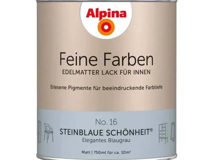 Alpina Feine Farben Lack No. 16 Steinblaue Schönheit ® Blau-Grau edelmatt 750 ml* Buntlacke|Grundierung