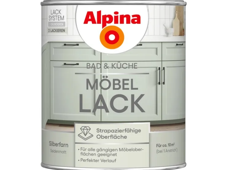 Alpina Möbel-Lack Bad & Küche Silberfarn Seidenmatt 750 ml