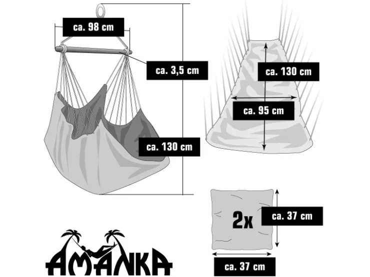 AMANKA Hängesessel inkl. 2 Kissen bis 120 kg 130 x 95 cm Bunt