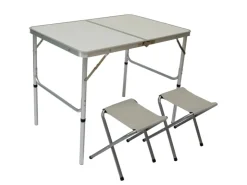 AMANKA Klappbarer Campingtisch 90 x 60 x 70 cm inkl. 2 Aluminium Hocker Hellgrau* Hocker