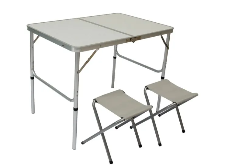 AMANKA Klappbarer Campingtisch 90 x 60 x 70 cm inkl. 2 Aluminium Hocker Hellgrau* Hocker