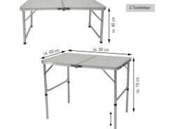 AMANKA Klappbarer Campingtisch 90 x 60 x 70 cm inkl. 2 Aluminium Hocker Hellgrau* Hocker