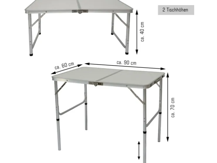 AMANKA Klappbarer Campingtisch 90 x 60 x 70 cm inkl. 2 Aluminium Hocker Hellgrau* Hocker