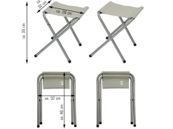 AMANKA Klappbarer Campingtisch 90 x 60 x 70 cm inkl. 2 Aluminium Hocker Hellgrau* Hocker