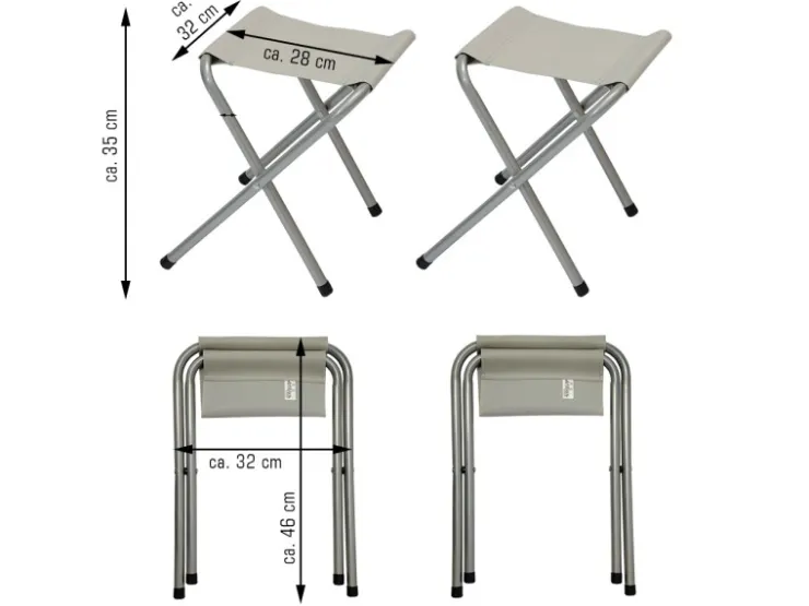 AMANKA Klappbarer Campingtisch 90 x 60 x 70 cm inkl. 2 Aluminium Hocker Hellgrau* Hocker