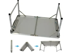 AMANKA Klappbarer Campingtisch 90 x 60 x 70 cm inkl. 2 Aluminium Hocker Hellgrau* Hocker