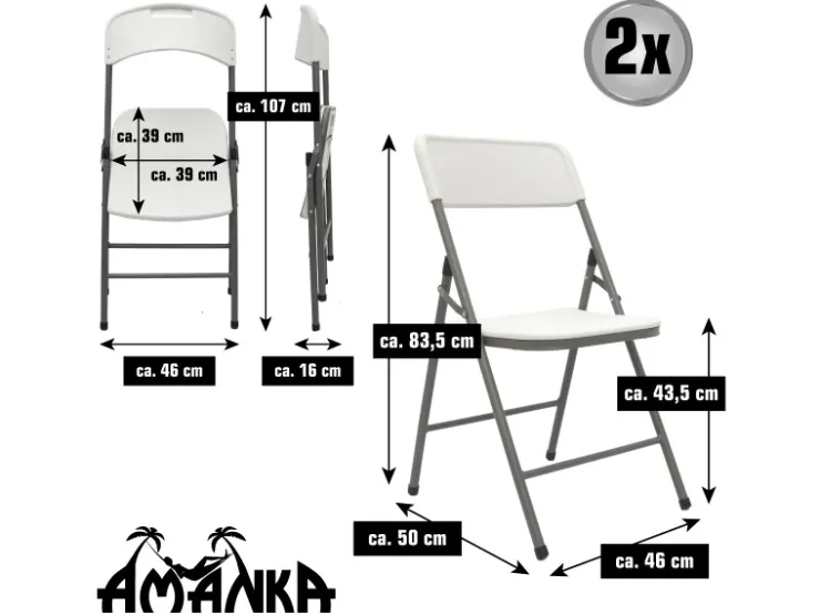 AMANKA Klappstühle 2er Set 50 x 46 x 835 cm bis 150 kg Belastbar - Weiss