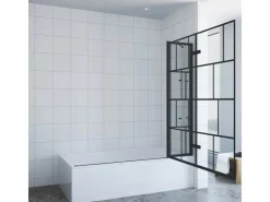 Aquabatos Badewannenaufsatz 3 tlg. Duschwand 150 x 140 cm Badewannenfaltwand Faltwand Glaswand für Badewanne mit Festteil Duschtrennwand Glas Dusche