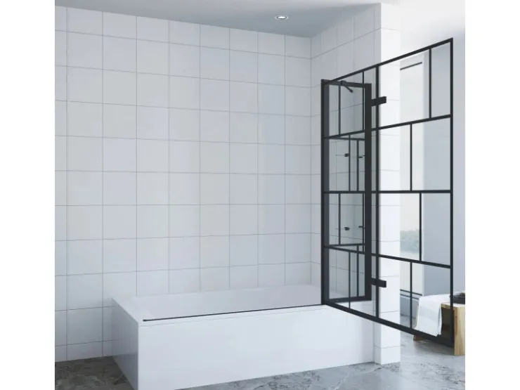 Aquabatos Badewannenaufsatz 3 tlg. Duschwand 150 x 140 cm Badewannenfaltwand Faltwand Glaswand für Badewanne mit Festteil Duschtrennwand Glas Dusche