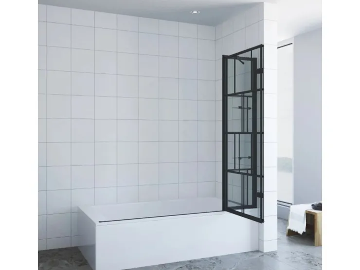 Aquabatos Badewannenaufsatz 3 tlg. Duschwand 150 x 140 cm Badewannenfaltwand Faltwand Glaswand für Badewanne mit Festteil Duschtrennwand Glas Dusche
