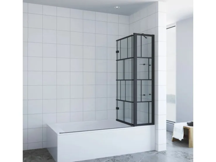Aquabatos Badewannenaufsatz 3 tlg. Duschwand 150 x 140 cm Badewannenfaltwand Faltwand Glaswand für Badewanne mit Festteil Duschtrennwand Glas Dusche