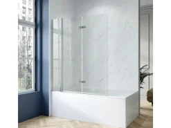 Aquabatos Badewannenfaltwand 150 x 140 cm 3tlg. Badewannenaufsatz Dusche Duschabtrennung Duschwand für Badewanne 5mm ESG Echtglas