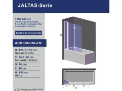 Aquabatos Badewannenfaltwand 130 x 140 cm 3tlg. Badewannenaufsatz Dusche Duschabtrennung Duschwand für Badewanne 5mm ESG Echtglas* Eckregale