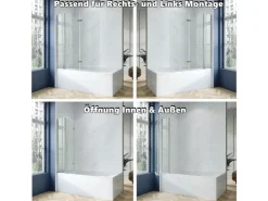 Aquabatos Badewannenfaltwand 130 x 140 cm 3tlg. Badewannenaufsatz Dusche Duschabtrennung Duschwand für Badewanne 5mm ESG Echtglas* Eckregale