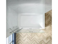 Aquabatos Badewannenfaltwand 130 x 140 cm 3tlg. Badewannenaufsatz Dusche Duschabtrennung Duschwand für Badewanne 5mm ESG Echtglas* Eckregale