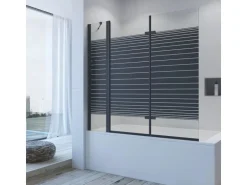 Aquabatos 3tlg. Badewannenaufsätze 150 x 140 cm Badewannenfaltwand Duschabtrennung Duschwand für Badewanne Schwarz Matt 5 mm Sicherheitsglas Glaswand