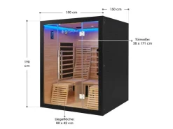 Artsauna Infrarotkabine Helsinki 150 mit Dual Technology Schwarz* Sitzbänke