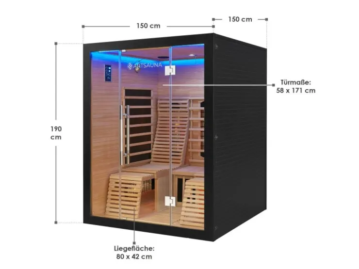 Artsauna Infrarotkabine Helsinki 150 mit Dual Technology Schwarz* Sitzbänke