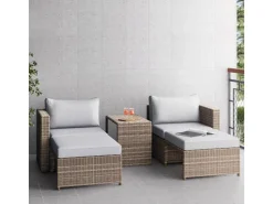 Balkonmöbel-Set Olea Mini 5-teilig Polyrattan Hellgrau