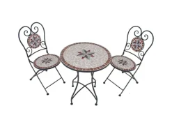 Garden Pleasure Balkon-Sitzgruppe Amarillo Mosaik Braun-Grau-Rot-Beige 3-tlg.* Mosaik