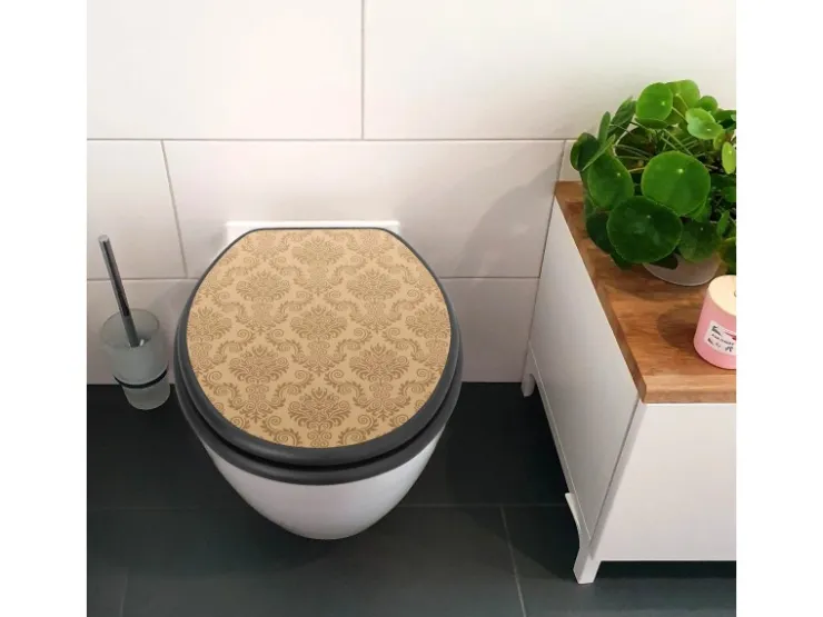 Banjado Anthrazit Toilettendeckel Mit Absenkautomatik WC-Sitz Soft Close Hygienischer Klodeckel MDF Mit Motiv Tapete Beige* Tapezierzubehör