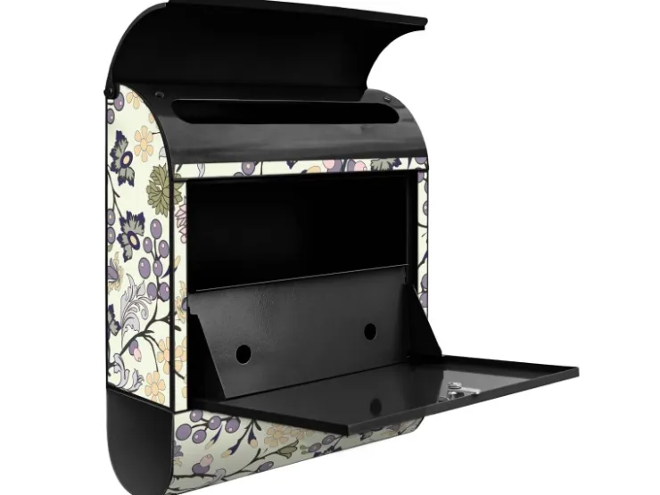 Banjado Design Briefkasten Schwarz Pulverbeschichtet 39x47x14cm 2 Schlüssel Mit Zeitungsfach Motiv Florale Tapete* Tapezierzubehör