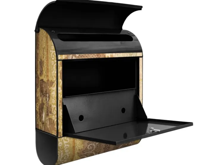 Banjado Design Briefkasten Schwarz Pulverbeschichtet 39x47x14cm 2 Schlüssel Mit Zeitungsfach Motiv Alte Tapeten
