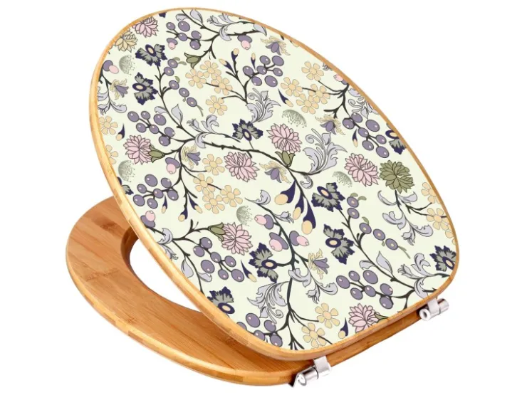 Banjado Design WC Sitz Bambus Toilettendeckel Toilettensitz Bambus Holz Klodeckel WC-Sitz Universal Scharnieren Motiv Florale Tapete
