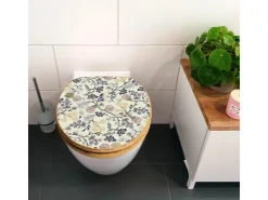Banjado Design WC Sitz Bambus Holz Toilettendeckel Mit Absenkautomatik Klodeckel WC-Sitz Soft Close Mit Motiv Florale Tapete
