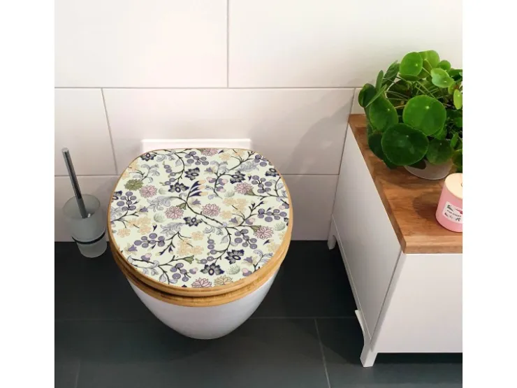 Banjado Design WC Sitz Bambus Holz Toilettendeckel Mit Absenkautomatik Klodeckel WC-Sitz Soft Close Mit Motiv Florale Tapete