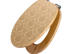 Banjado Design WC Sitz Bambus Holz Toilettendeckel Mit Absenkautomatik Klodeckel WC-Sitz Soft Close Mit Motiv Tapete Beige