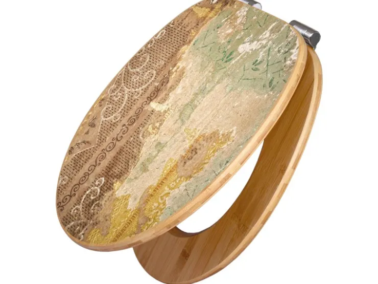 Banjado Design WC Sitz Bambus Holz Toilettendeckel Mit Absenkautomatik Klodeckel WC-Sitz Soft Close Mit Motiv Alte Tapeten* Tapezierzubehör