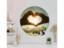 Banjado Magnettafel Rund Größe 47cm Magnetwand Schwarz Aus Metall Magnetpinnwand Pinnwand Motiv Sonne Im Herzen* Wanddekoration|Pinnwände