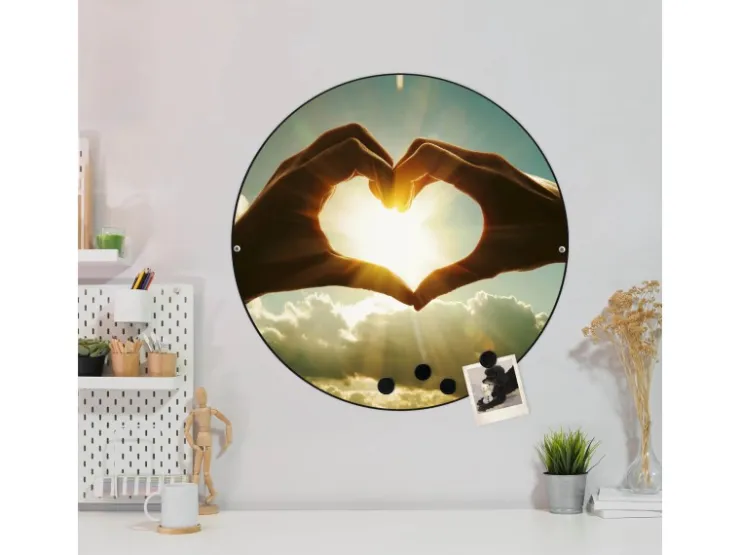 Banjado Magnettafel Rund Größe 47cm Magnetwand Schwarz Aus Metall Magnetpinnwand Pinnwand Motiv Sonne Im Herzen* Wanddekoration|Pinnwände
