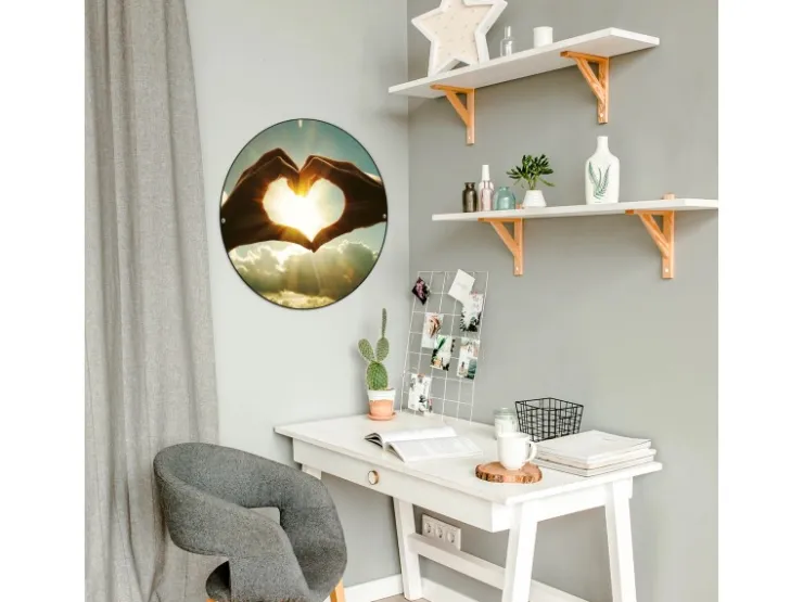 Banjado Magnettafel Rund Größe 47cm Magnetwand Schwarz Aus Metall Magnetpinnwand Pinnwand Motiv Sonne Im Herzen* Wanddekoration|Pinnwände