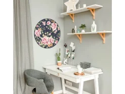 Banjado Magnettafel Rund Größe 47cm Magnetwand Schwarz Aus Metall Magnetpinnwand Pinnwand Motiv Rosen Auf Anthrazit