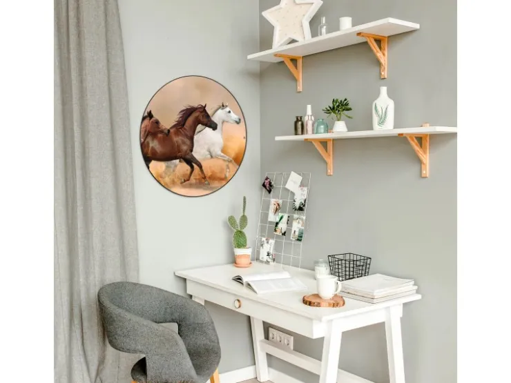 Banjado Magnettafel Rund Größe 47cm Magnetwand Schwarz Aus Metall Magnetpinnwand Pinnwand Motiv Wilde Pferde* Pinnwände