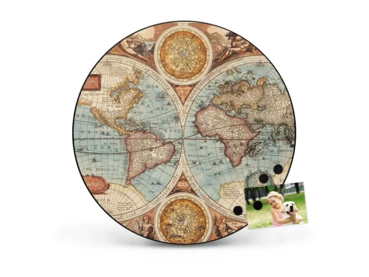 Banjado Magnettafel Rund Größe 47cm Magnetwand Schwarz Aus Metall Magnetpinnwand Pinnwand Motiv Historische Weltkarte* Pinnwände